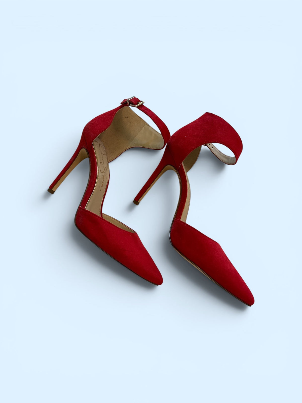 Jessica Simpson Red Leather Pointed-Toe Ankle Strap Heels – Size 7 – Gently Used