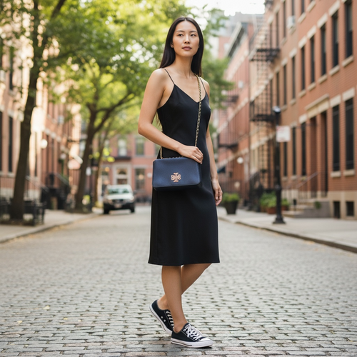 Authentic Tory Burch Navy Blue Leather Crossbody Bag with Gold Chain – Gently Used
