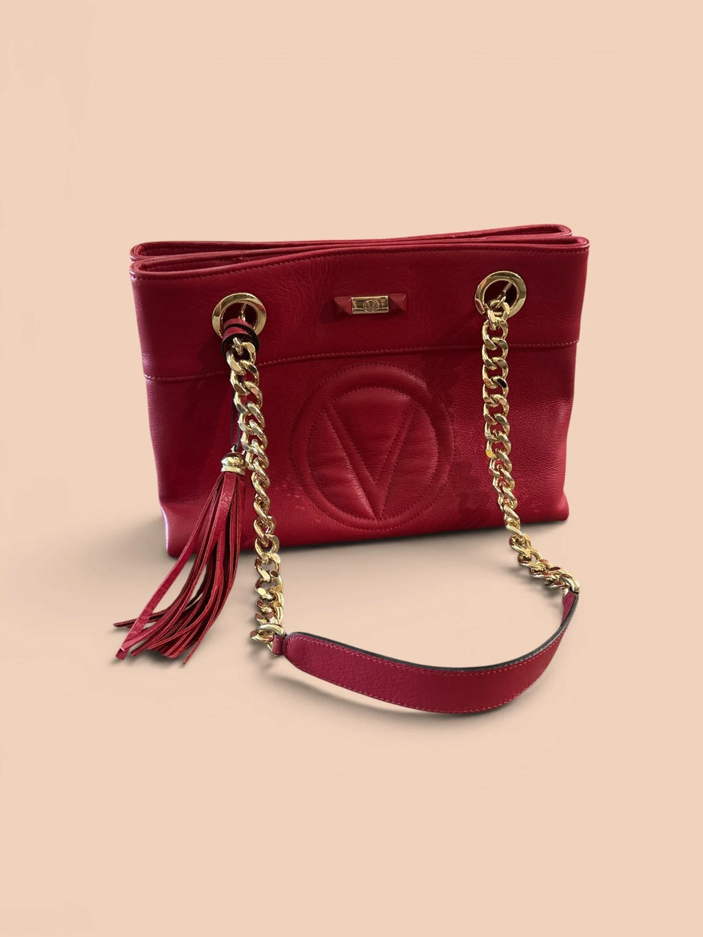 Mario Valentino Red Leather Chain Shoulder Bag – Like New
