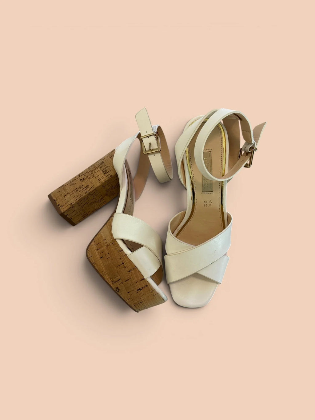 Prima Donna White Platform Cork Heel Sandals – Women’s Size 6.5 – Brand New