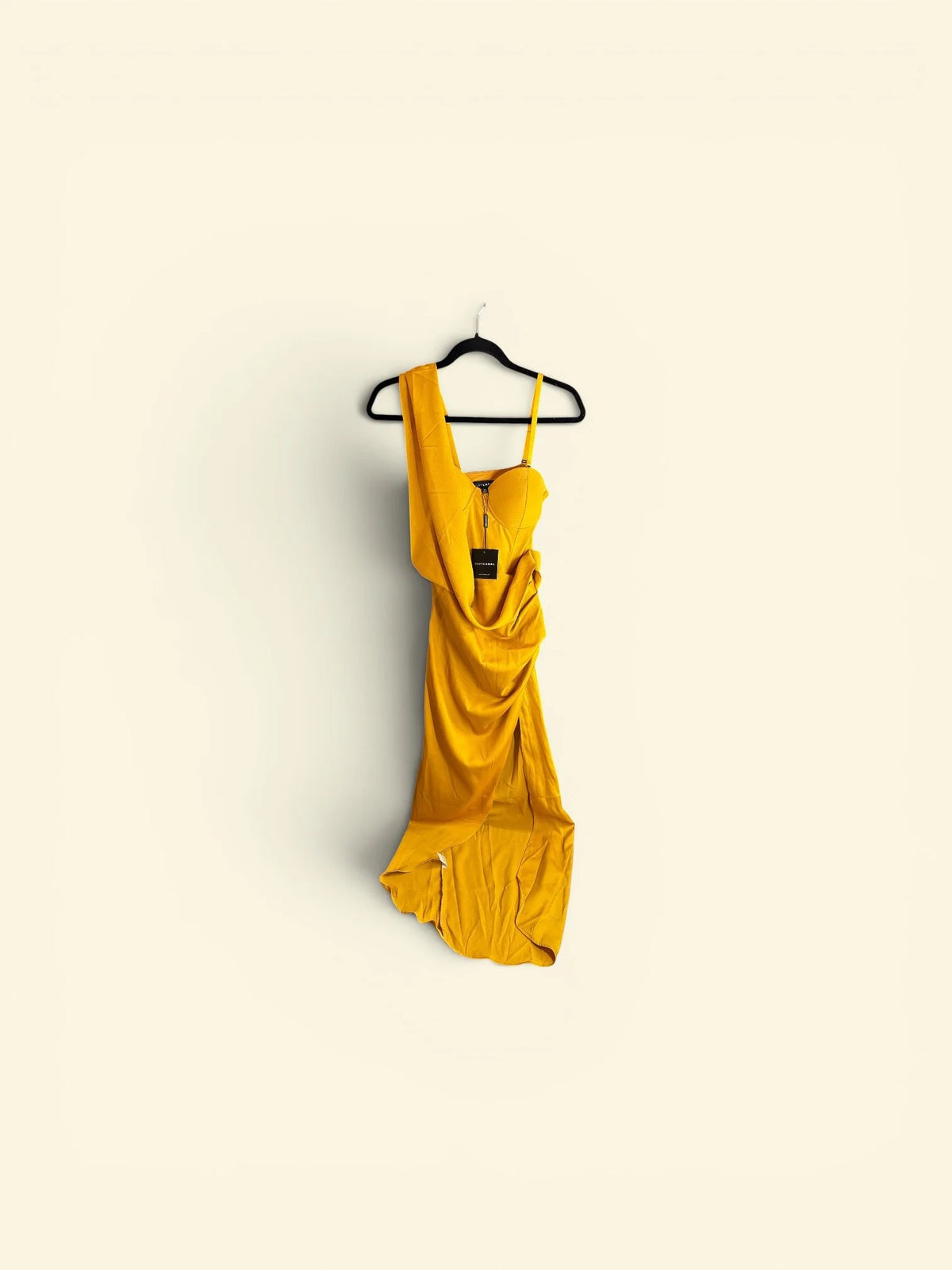 J Luxe Label Draped Midi Dress – Mustard Gold – Size Medium – New With Tags