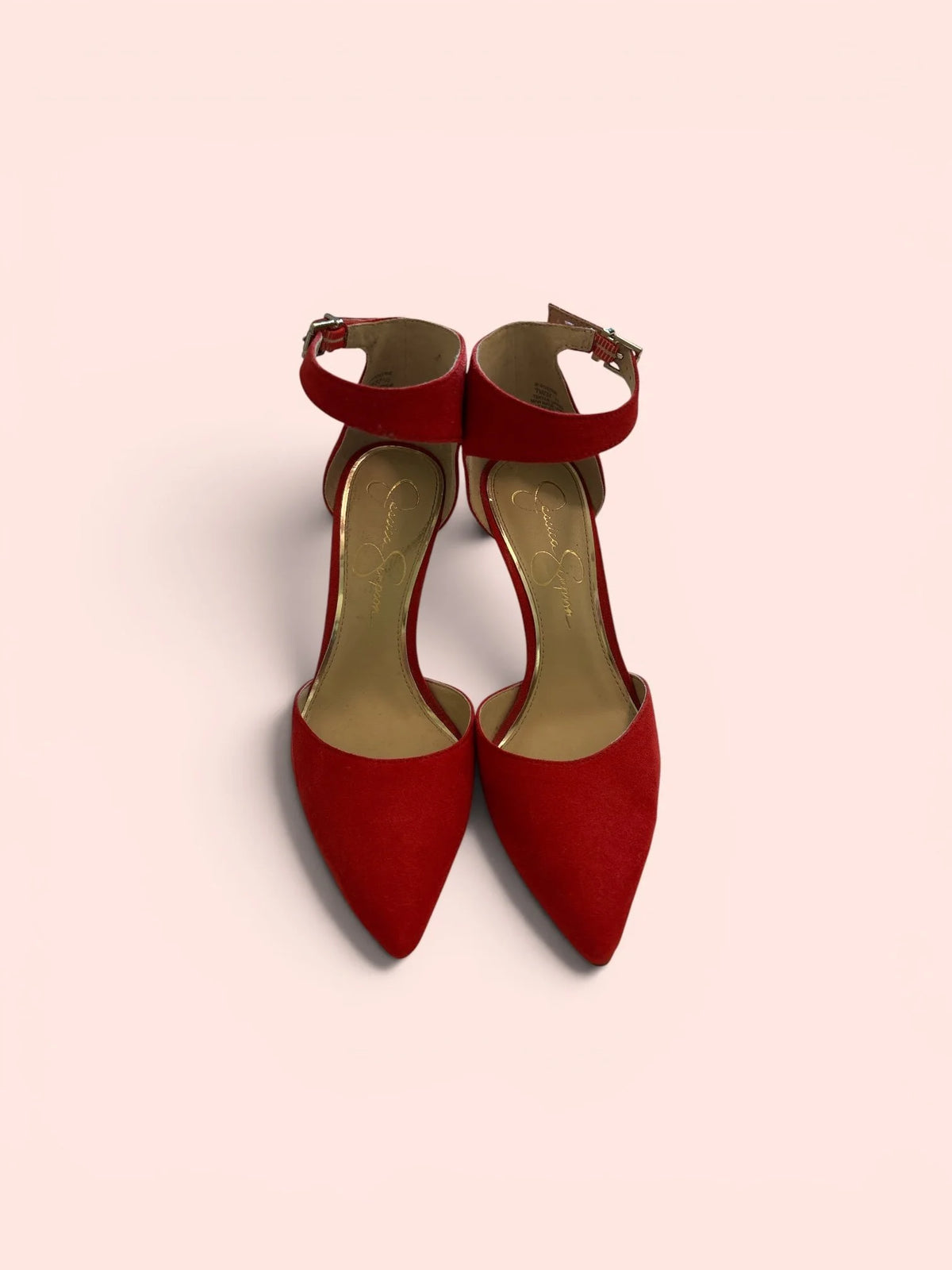 Jessica Simpson Red Leather Pointed-Toe Ankle Strap Heels – Size 7 – Gently Used