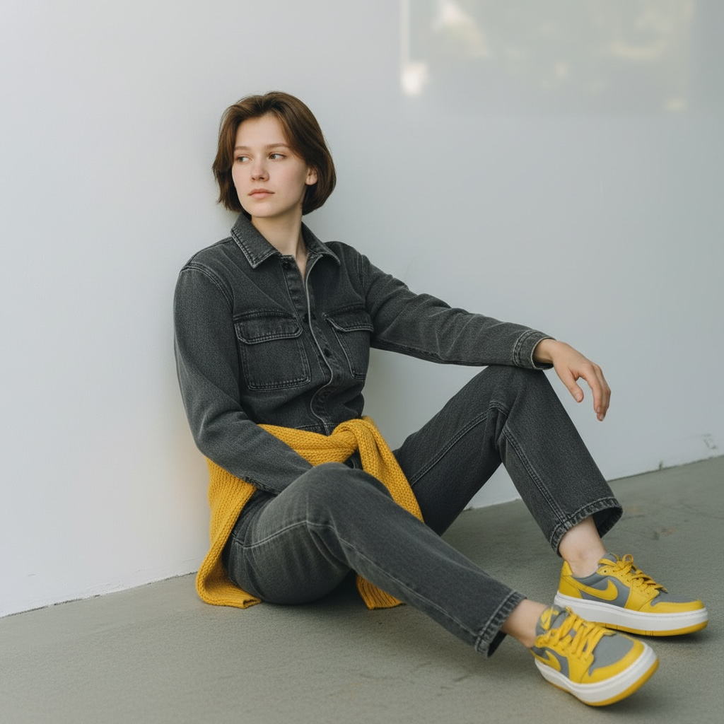Air Jordan 1 Elevate Low Women’s Sneakers – Cement Grey/Varsity Yellow – Size 7 – Original Box